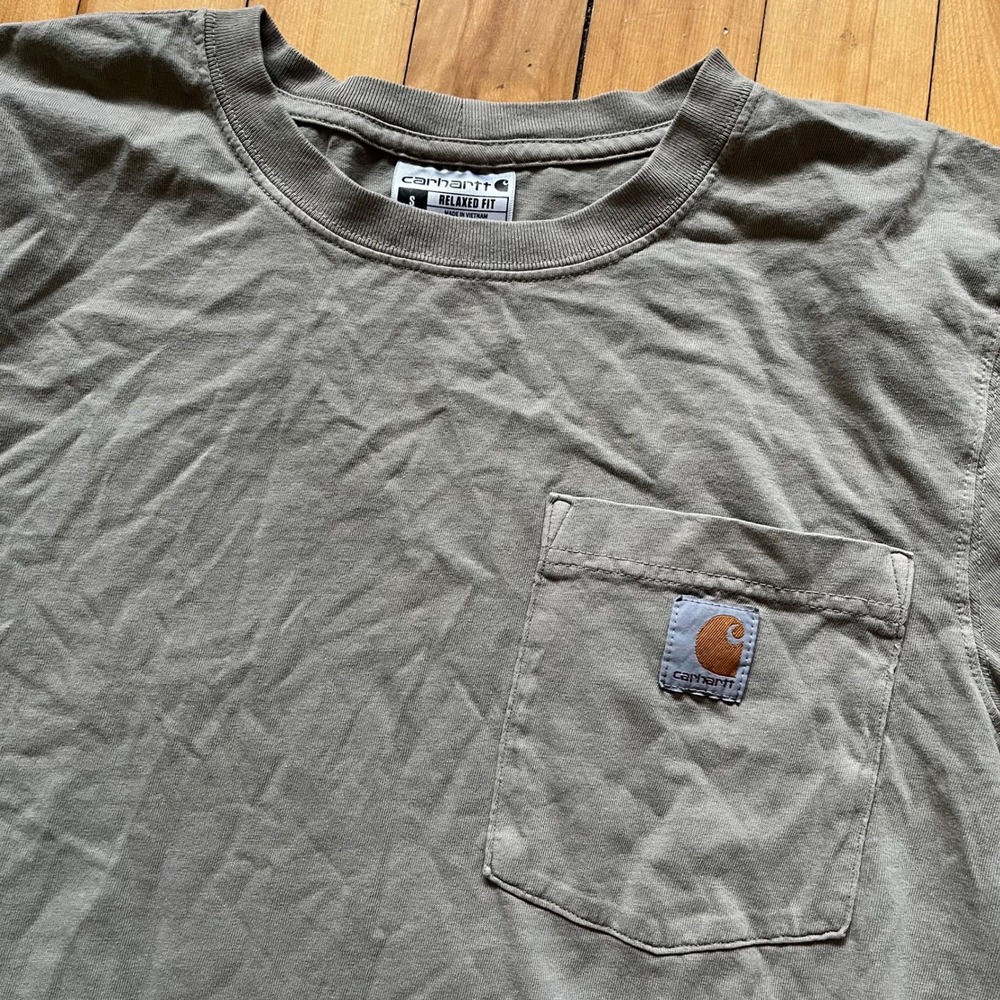 Carhartt Relaxed Fit Short Sleeve Pocket T Shirt Mens Size S Khaki Green - Picture 2 of 6